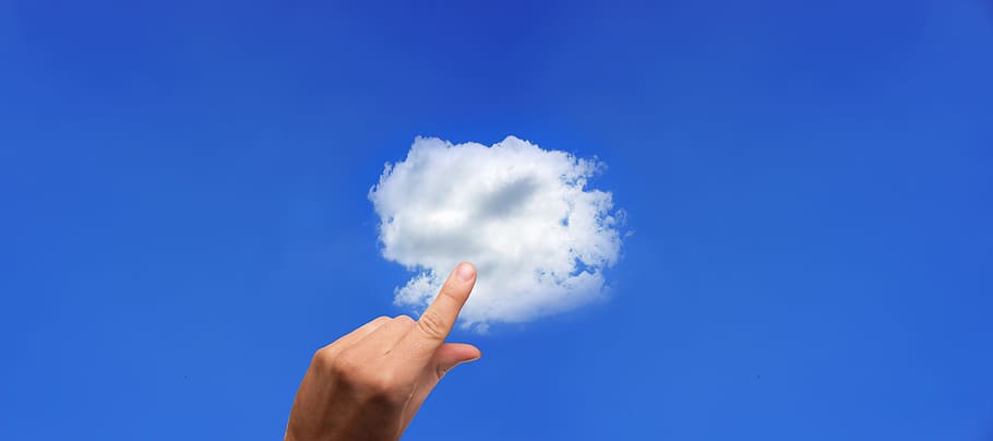 person, showing, index finger, pointing, cloud, finger, touch, cloud computing, data store, capacity
