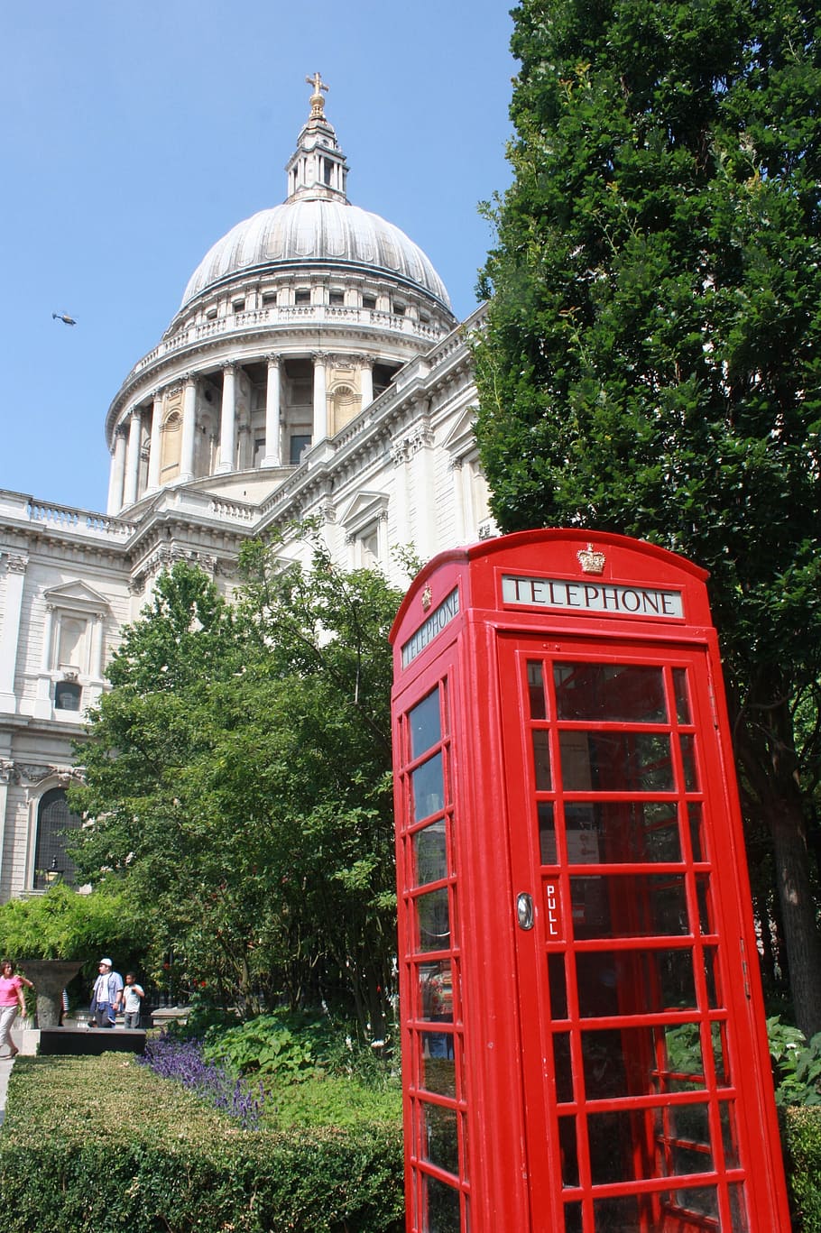 London, Telephone Booth, Cathedral, red, england, architecture, communication, tree, dome, built structure