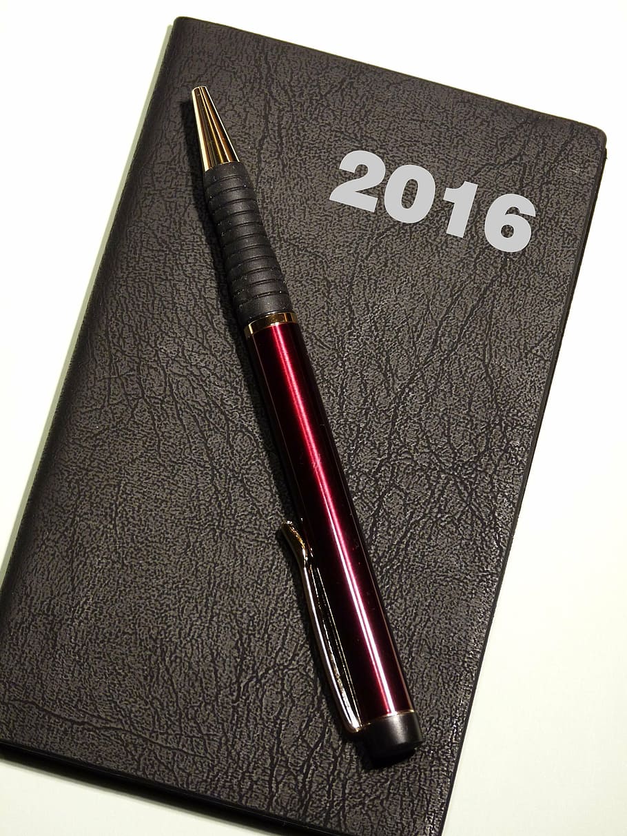 pen, black, leather book, calendar, year, date, day, appointment, dates, forward