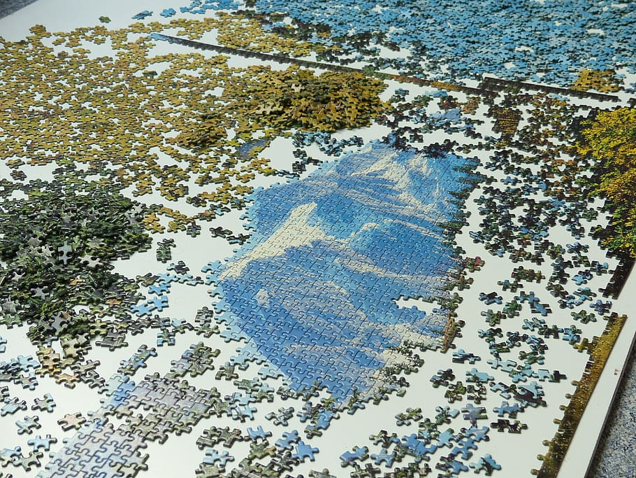 jigsaw puzzle assembly, puzzle, play, puzzle piece, particles, share, build, tricky, difficult, patience