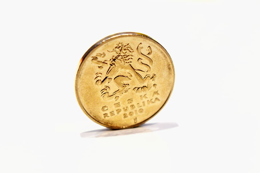 Coins, Crown, Czech, Macro, czech republic, money, pětikoruna, five, the lion, two-tailed lion