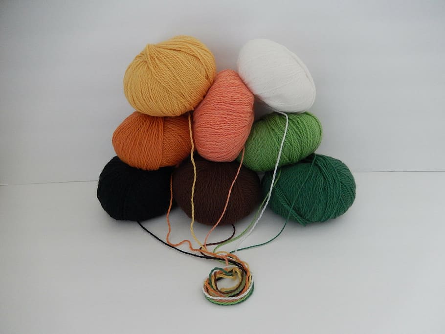 assorted-color, yarn balls, yarn, wool, ball, crochet, knitting, fiber, hand-crafted, still life
