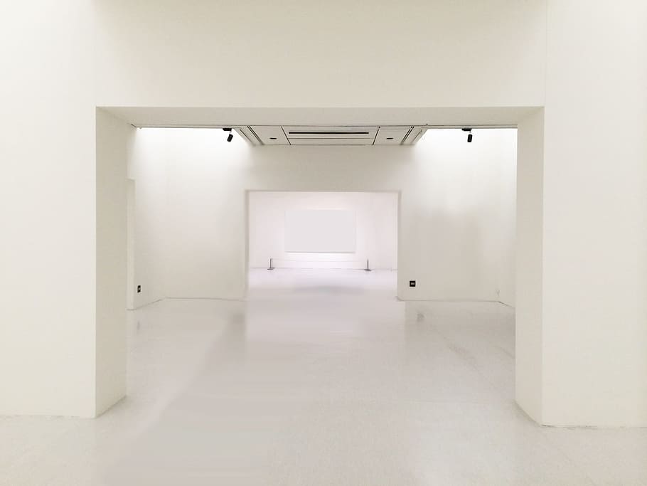 white, well, lit, room, blank, museum, box, exhibition, indoors, architecture