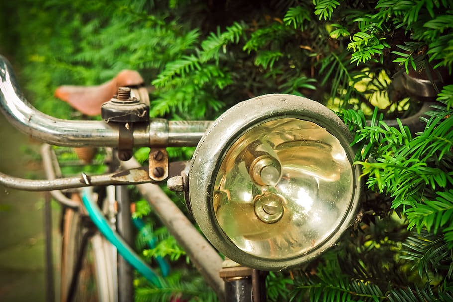 Bike, Bicycle Lamp, Wheel, Metal, Old, stainless, lighting, handlebars, past, lamp