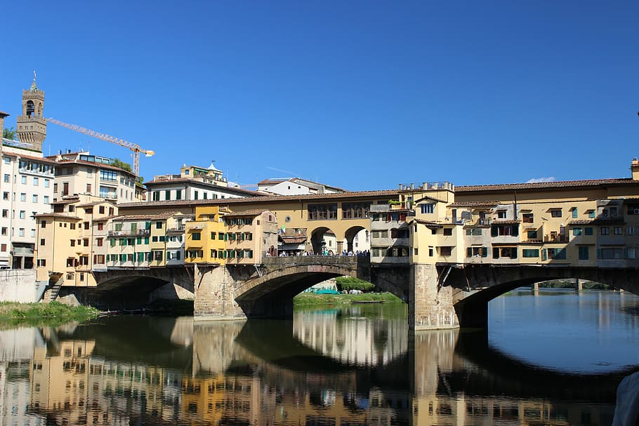 ponte vecchio, florence, tuscany, arno, architecture, bridge, bridge - man made structure, built structure, water, connection