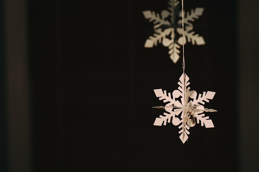 white, snowflake paper decor, snow, winter, cold, weather, decoration, christmas, holiday, festival