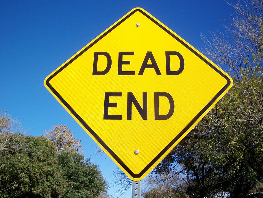 dead, end signage, tree, dead end, street sign, road, traffic, symbol, warning, danger