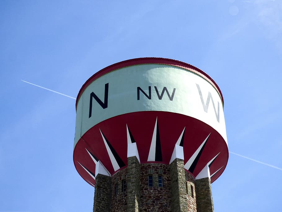 water tower, cardinal, north, south, west, aircraft, direction, cape, sky, communication