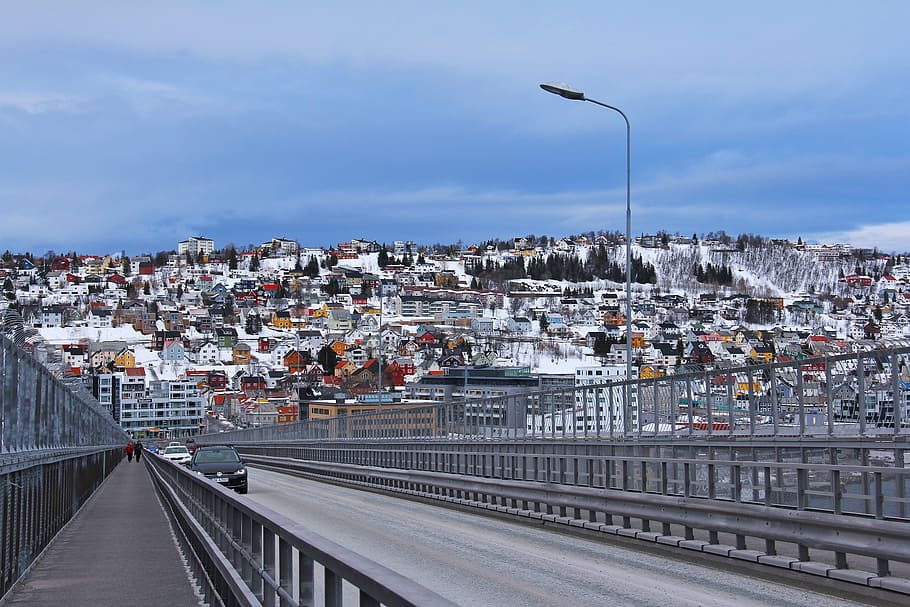 jembatan tromso, menakjubkan, indah, salju, tradisional, rumah nordic, rumah, pemandangan, romantis, katedral