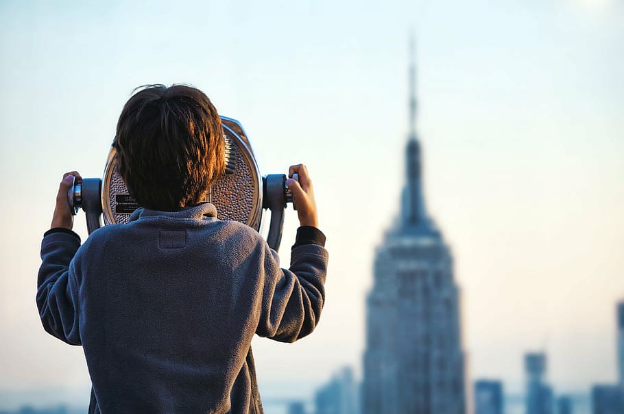 person, seeing, telescope, boy, building, coin operated binoculars, macro, tower viewer, camera - photographic equipment, photographing