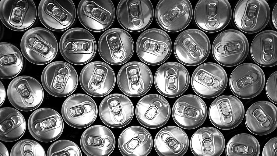 beverage can lot, cans, drinks, beverage, pop tabs, drink can, full frame, large group of objects, backgrounds, can