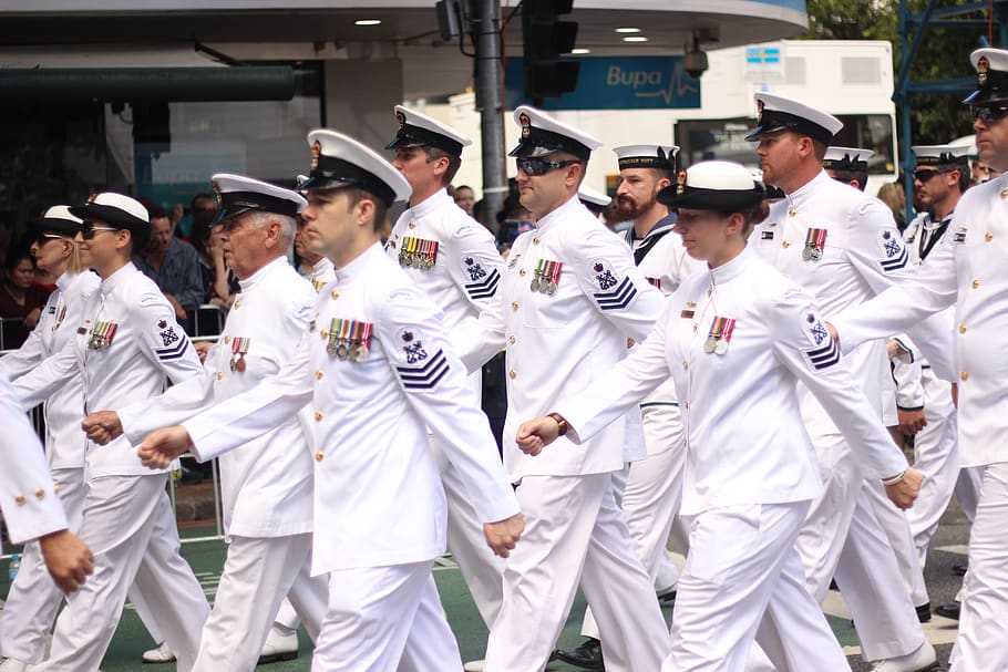 parade, marching, navy, uniform, military, officer, group of people, clothing, real people, large group of people