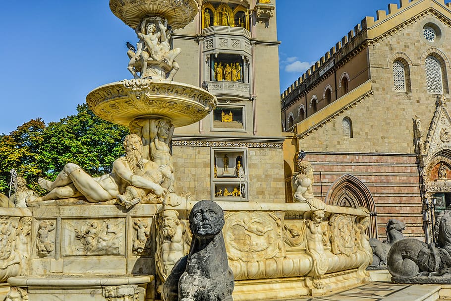 sicily, messina, sculpture, statue, fountain, church, cathedral, italy, italian, gothic