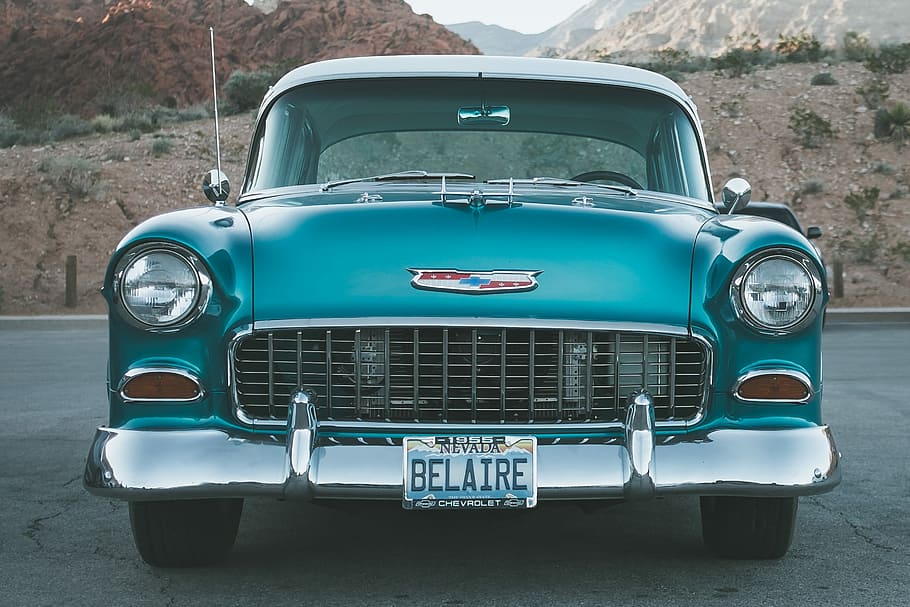 teal chevrolet, bel, air, teal, Chevrolet Bel Air, car, old-fashioned, retro Styled, classic, vintage Car