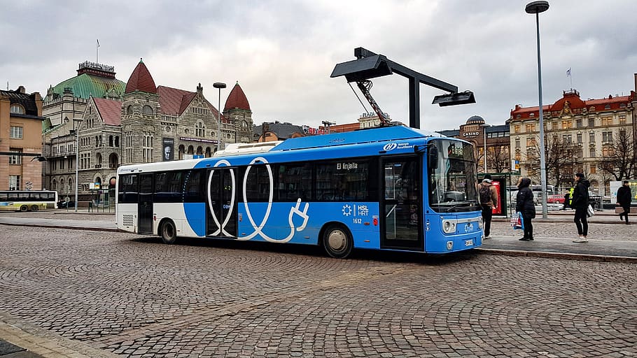 electric bus, charging, helsinki, transport, green car, climate change, city, architecture, building exterior, mode of transportation