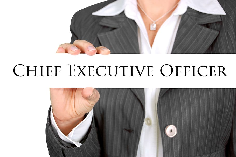 woman, black, grey, blazer, holding, chief, executive officer sign, woman in black, Chief Executive officer, sign