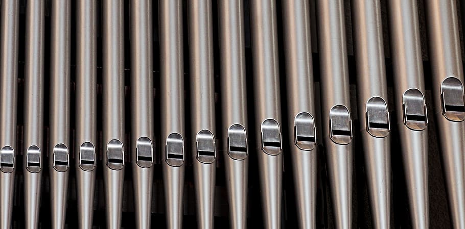 pile, gray, rods, organ, pipes, church, music, cathedral, pitch, note