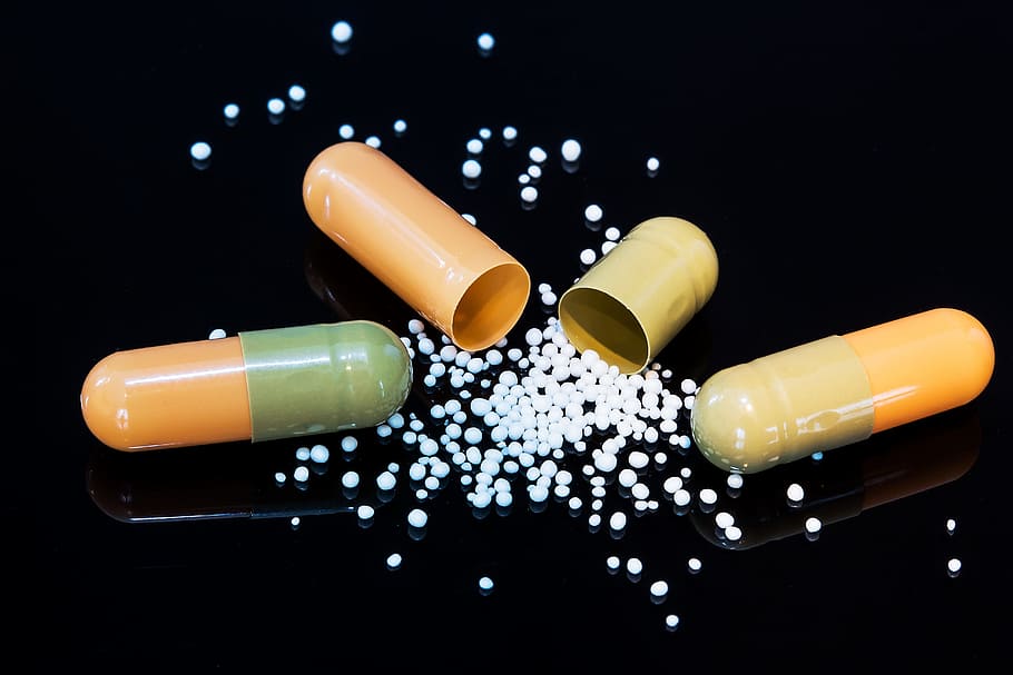 used capsule medicines, Drug, Encapsulate, Pills, Hard, Capsules, hard capsules, open, closed, active ingredients