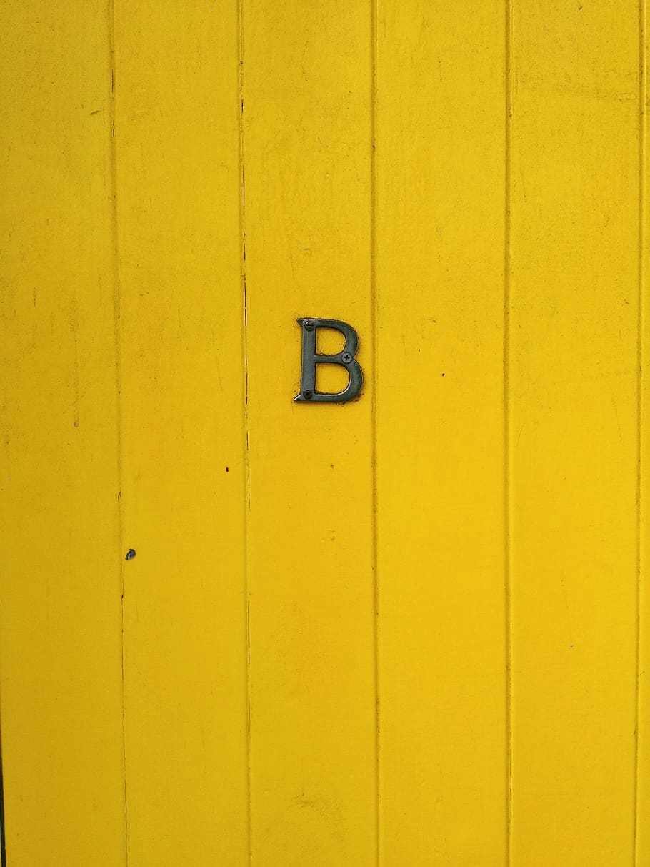 b carta recortada, pared, puerta, carta, B, amarillo, madera, letrero, retro, antiguo