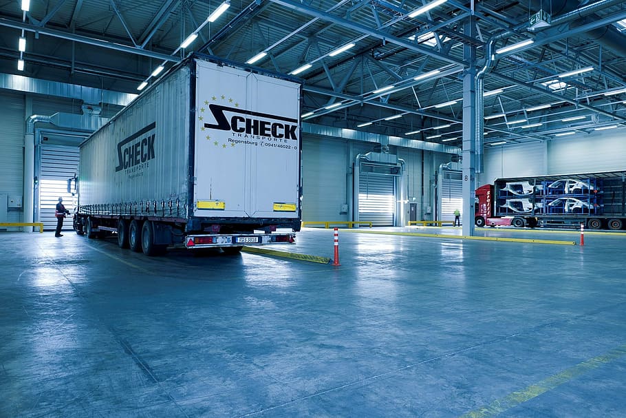 white, black, zcheck box truck, industrial hall, toore, warehouse, industry, industrial door, spiral gates, fast-closing doors