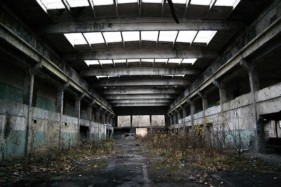 captured, abandoned, concrete, building, factory, hall, old, crash, architecture, old buildings