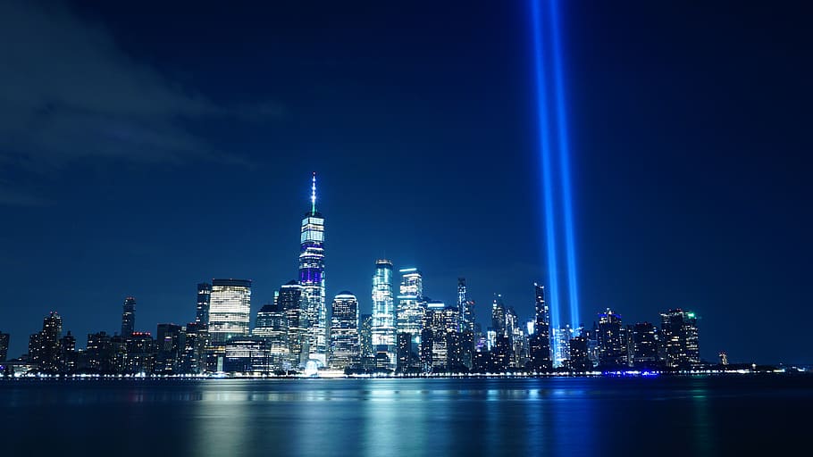 tributo à luz, 9 11 memorial, cidade de nova york, 911, manhattan, arquitetura, arranha céus, paisagem urbana, centro da cidade, metropolitana