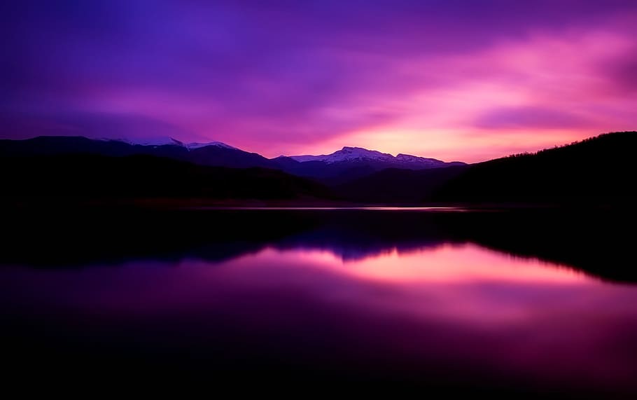 landscape photography, lake, purple, sky, daytime, macedonia, sunset, dusk, water, reflections