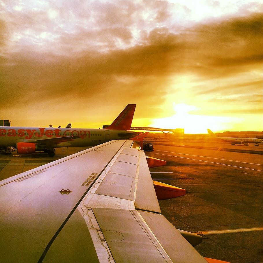 Fly, Travel, Sunset, Clouds, Cloud, sky, airport, plane, sunlight, holiday