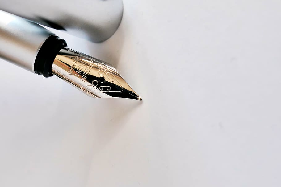 close, silver fountain pen, filler, fountain pen, writing implement, ink, leave, writing tool, black, writing utensil