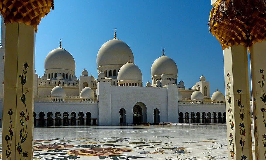 blanco, durante el día, Emiratos Árabes Unidos, Mezquita, Creer, islam, arquitectura, Abu Dhabi, religión, culturas