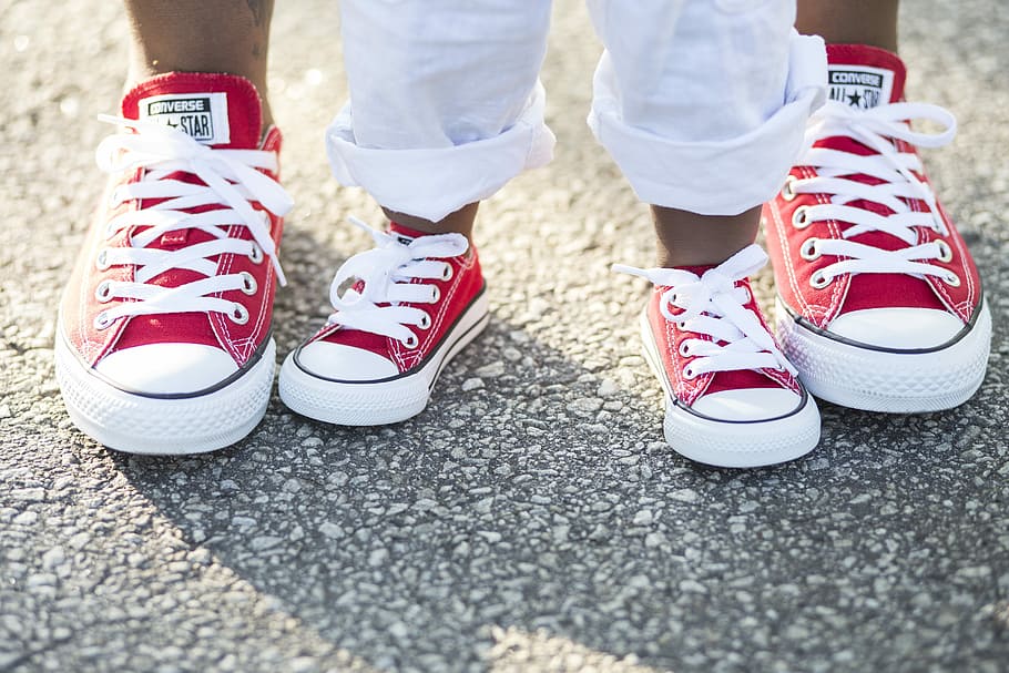 pair, boy, men, red-and-white, converse, all-star, low-tops, bond, mother, sneakers