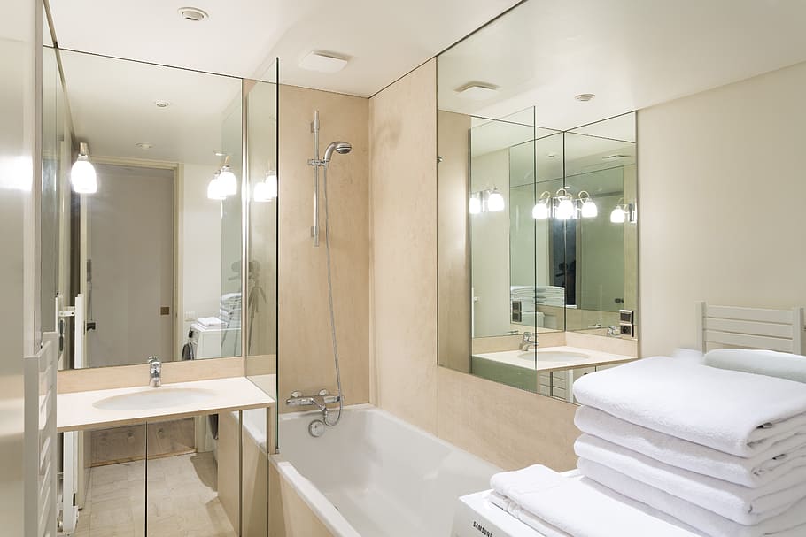 putih, handuk, permukaan, kamar mandi, cermin, real estat, kamar mandi domestik, kamar domestik, modern, rumah