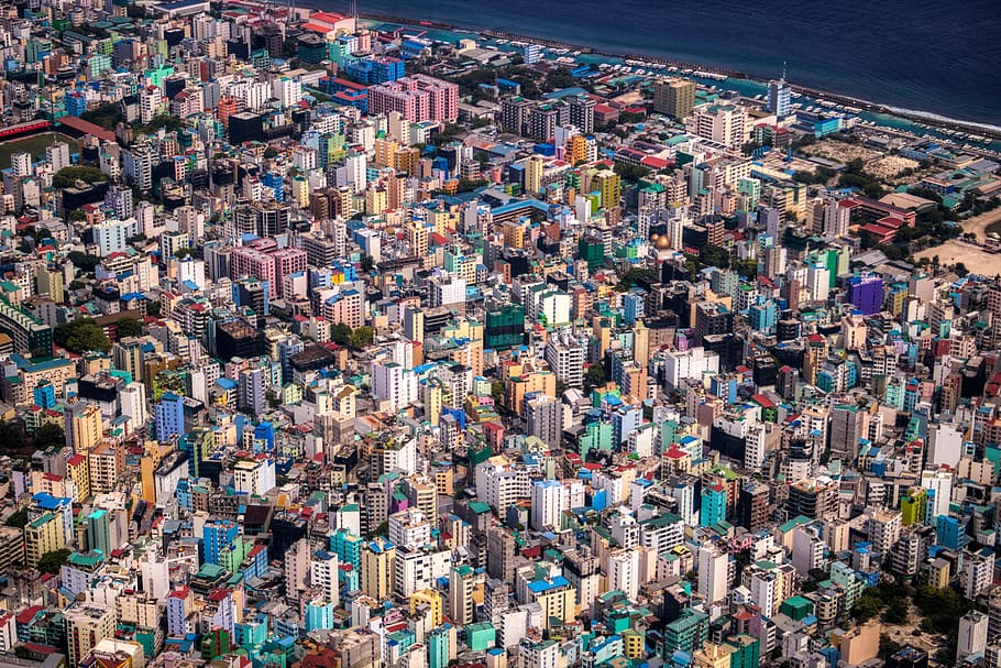 maldivas, masculino, cidade, capital, porto, construção, ilha, arquitetura, casa, oceano