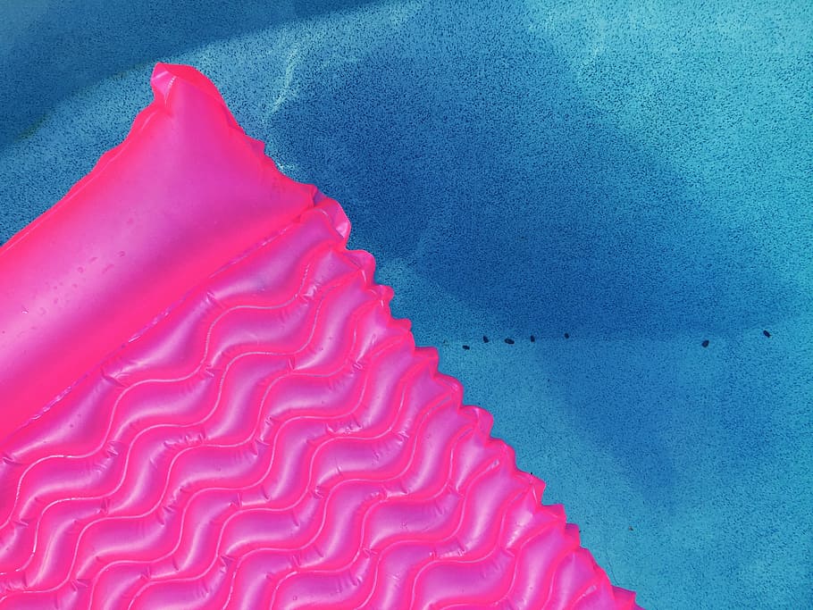 pink, inflatable pool, float, inside, swim, pool, bed, blue, life buoy, vacation