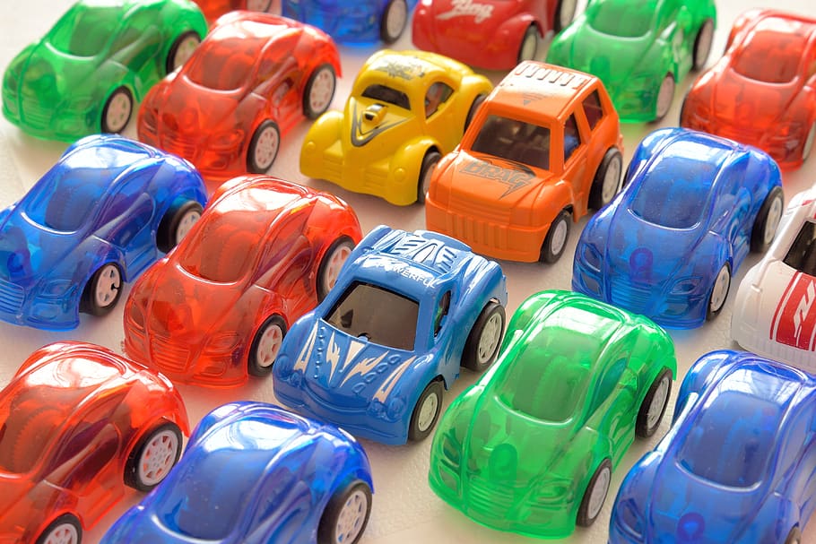 mobil, mainan, mengangkut, kendaraan, merah, miniatur, model, pola, kecil, biru