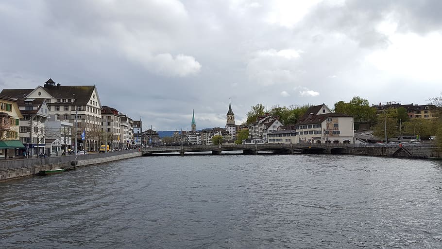 Switzerland, Old Town, Town, River, Zurich, river, churches, homes, city, downtown, architecture