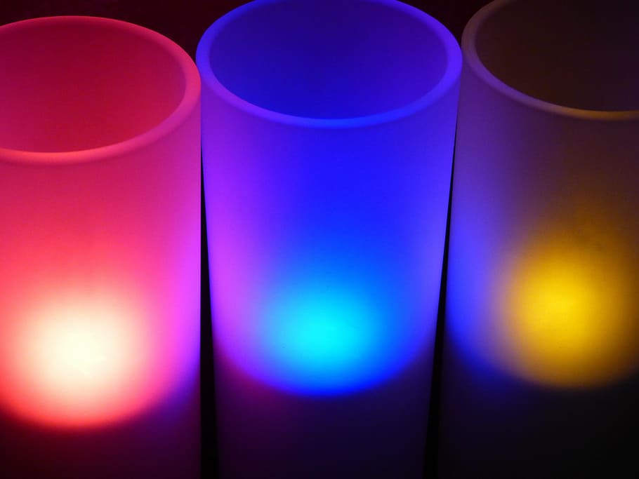 three, assorted-color, led, lights, lighting, decorative lighting, candles, color, three colors, red