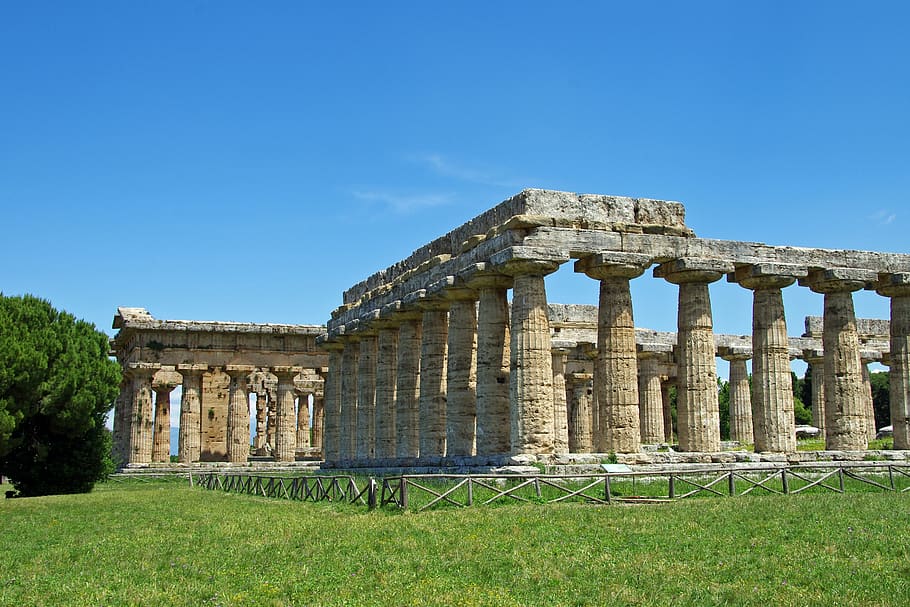 paestum, salerno, italy, temple was, basilica of paestum, magna grecia, ancient temple, greek temple, doric style, archaeology