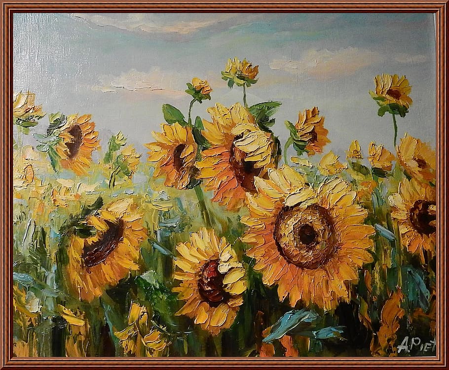 painting, exhibition, the art of, culture, kraków, sunflowers, plant, flower, auto post production filter, flowering plant