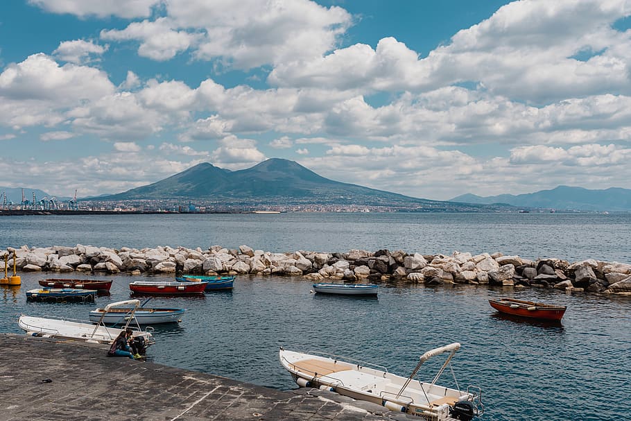 Italia, Napoli, Europa, ciudad, viaje, Nápoles, agua, cielo, nube - cielo, embarcación náutica
