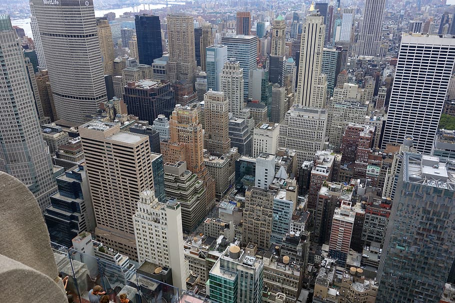 Pájaro, vista, edificios, Nueva York, Street Canyon, Rockefeller Center, rascacielos, gran manzana, Estados Unidos, Manhattan