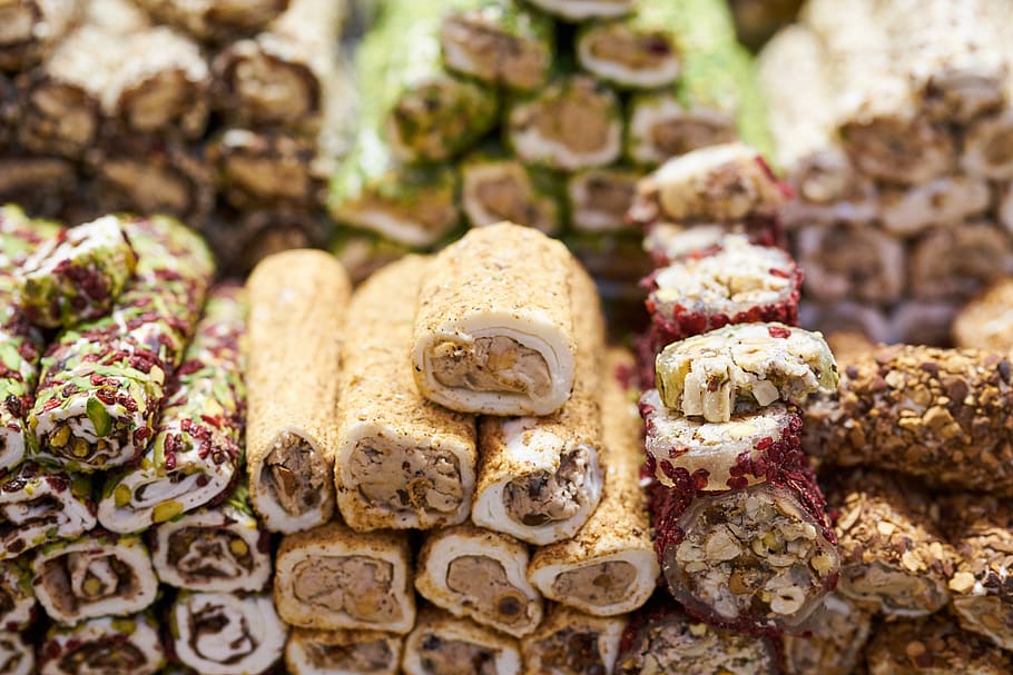 sweet, turkish delight, turkey, delicious, food, baklava, candies, candy, sweetness, color