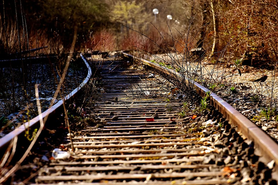 train rail, daytime, seemed, old railroad tracks, lost places, spirit station, disused railway station, decay, old, ruin