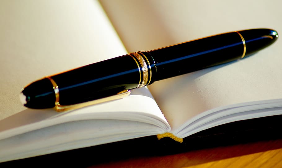 hitam, pena berputar, dibuka, buku, pena, tinta, pulpen, menulis, buku terbuka, halaman