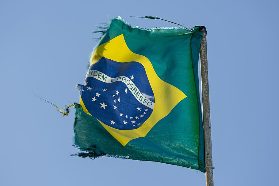 flag, ragged, brazil, symbol, national, disunity, country, worn, crisis, rags
