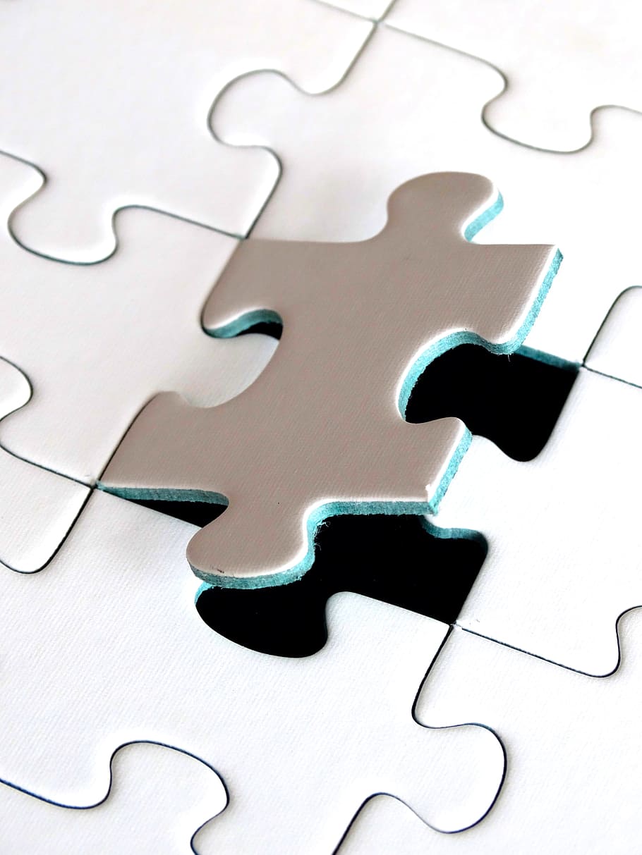 white jigsaw puzzle, puzzle, last particles, piece, demarcation, exact fit, last element, insert, jigsaw piece, connection