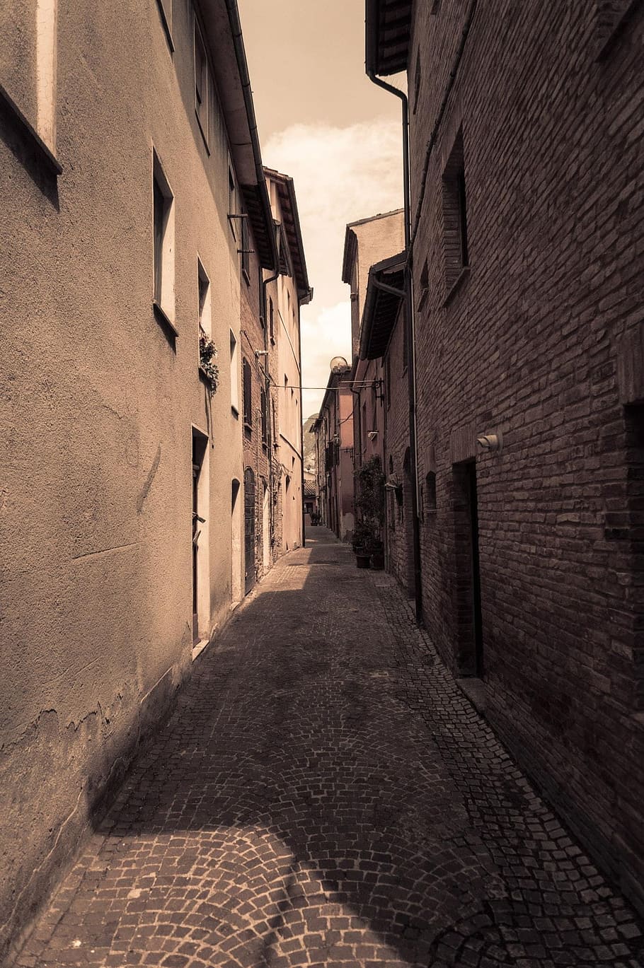 alley, sepia, italy, castello, castle, foresight, historically, old town, fortress, building exterior