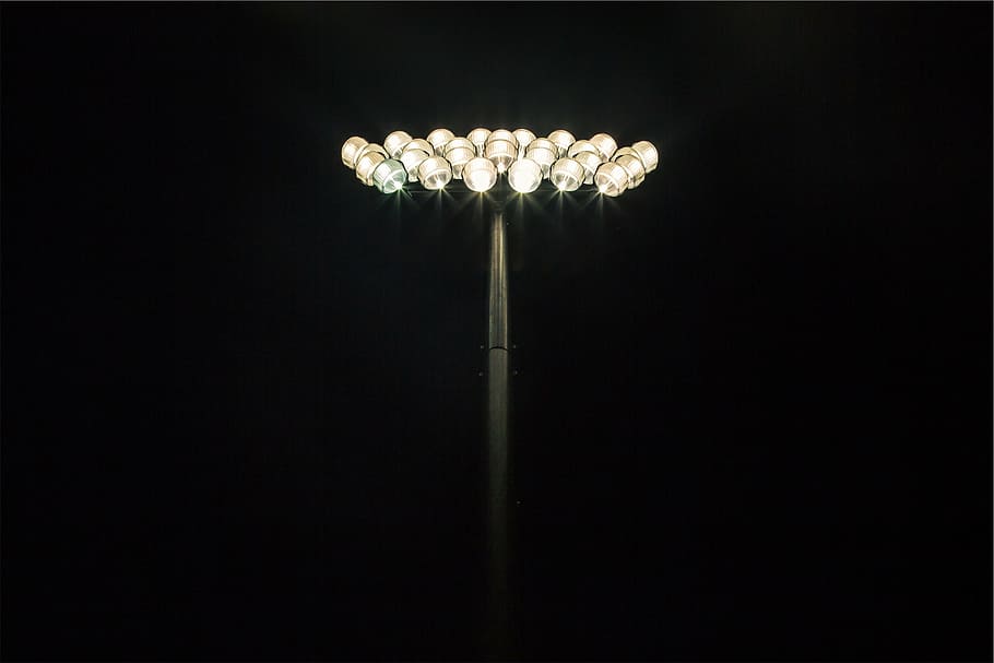 berbalik, putih, lampu, abu-abu, berbasis, cahaya, lampu banjir, lampu stadion, gelap, malam
