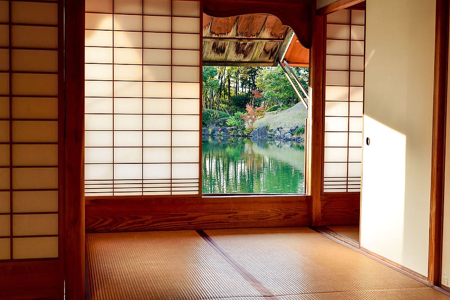 cuerpo de agua, japón, sala de estilo japonés, casas, jardín, discapacidades, tapetes de tatami, jardín de japón, estanque, k