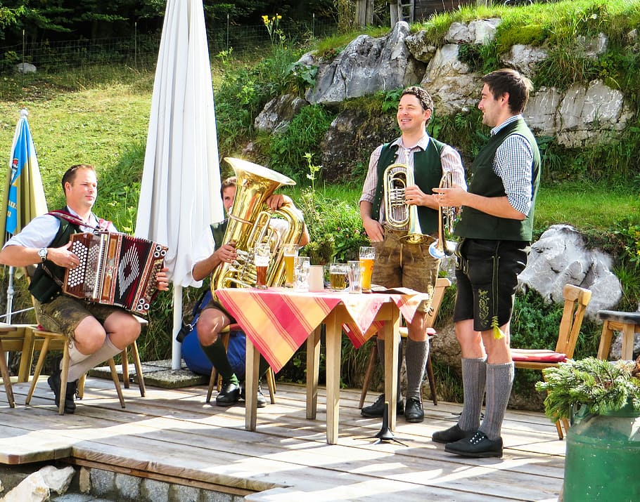 Beer Garden, Music, Bavaria, Tradition, instrument, beer, chapel, drink, music band, celebrate